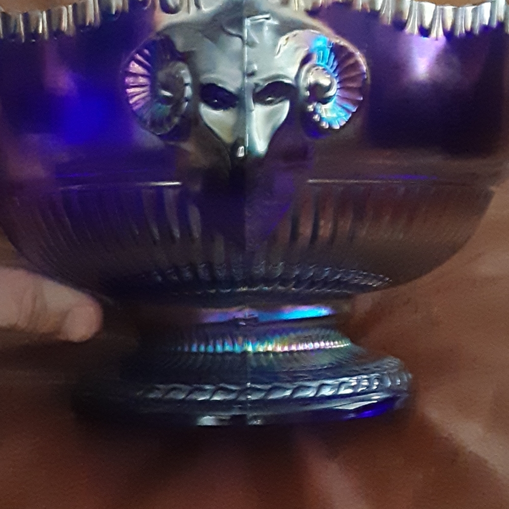 Very rare sapphire imperial glass Rams head carnival glass bowl